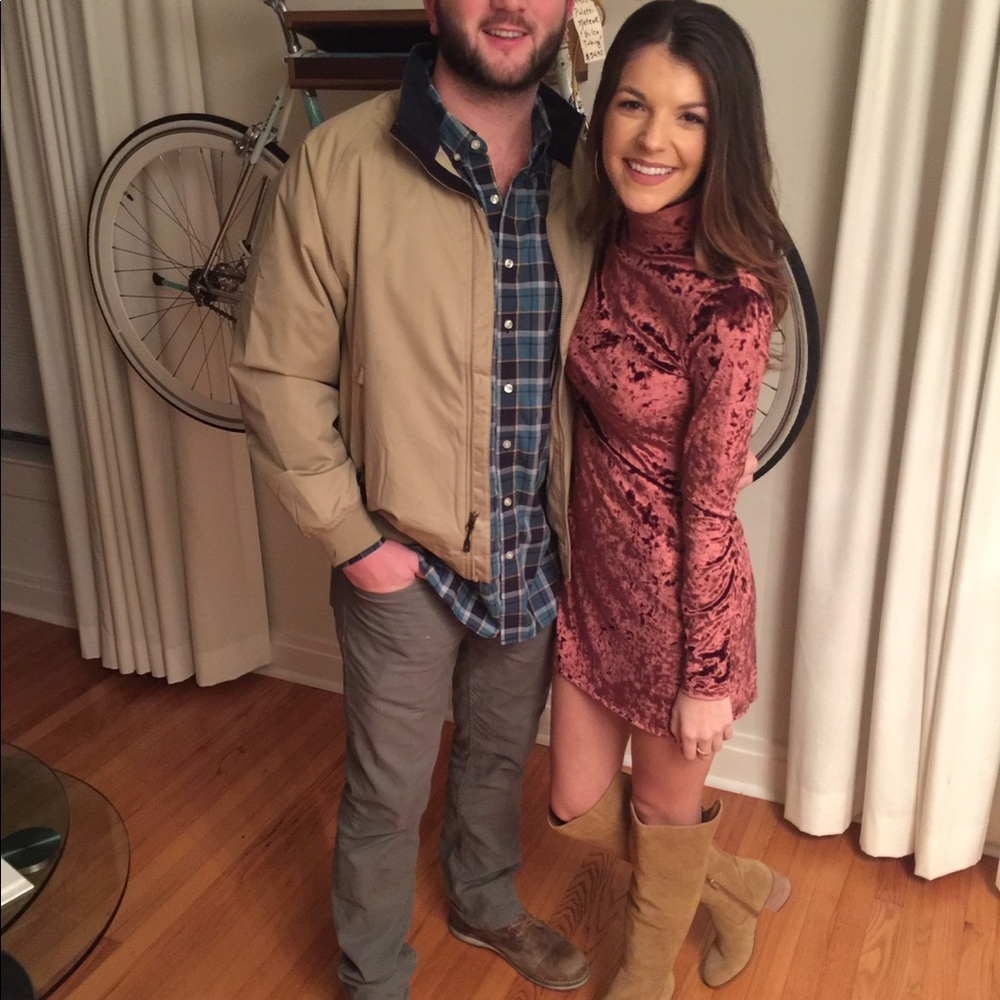 Long sleeve turtle neck fitted velvet dress
